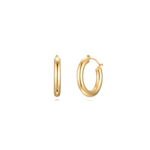 14K Gold 18mm Hoop Earrings - Picture 2 of 8